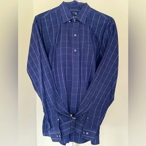 Van Heusen-Men’s Navy Blue and White Plaid Button-Down Shirt